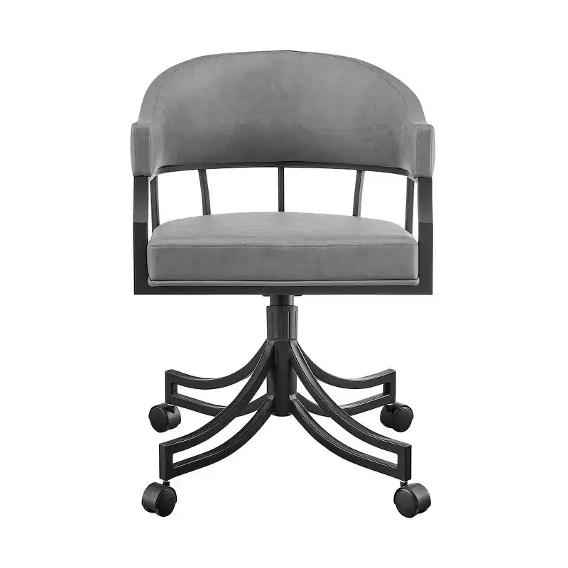 Armen Living,Tibet Swivel Rolling Dining Chair with Matte Black Iron