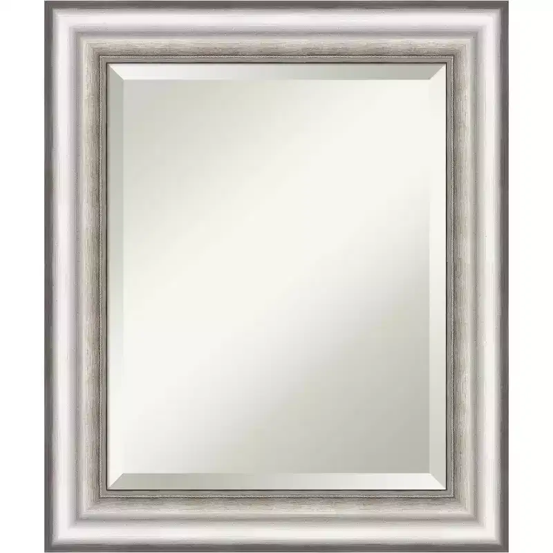 21" x 25" Salon Framed Wall Mirror Silver - Amanti Art: Modern Beveled, No Assembly Required