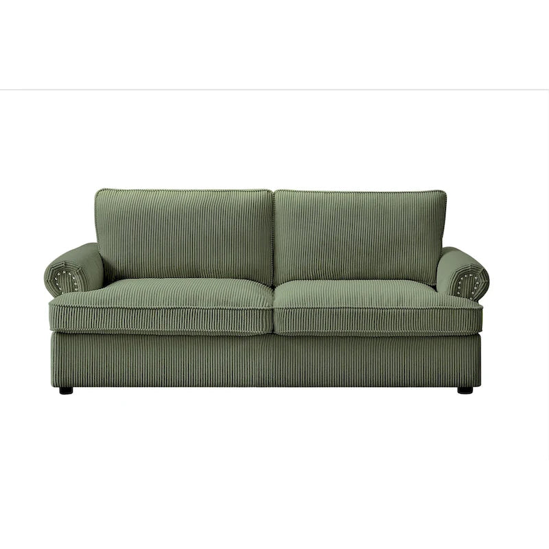 76-Inch Corduroy Sofa Bed with Round Arms and Pull-Out Queen Mattress