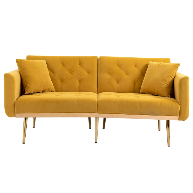 65.35 Velvet Futon Sofa Bed with Adjustable Backrest