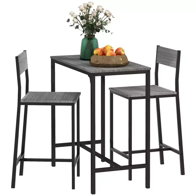 3 Piece Bar Table and Chairs, Industrial Dining Table Set for 2, Counter Height Kitchen Table with Bar stools, Breakfast Table Set for 2