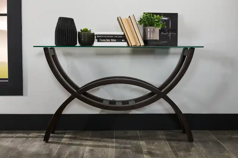 48 Modern Glass Top Sofa Table - Espresso with Arched Legs