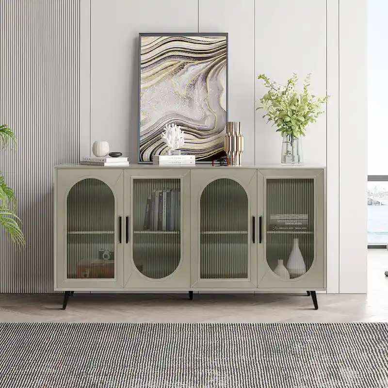 59.8 TV Stand with Storage Cabinet and Adjustable Shelves - N/A