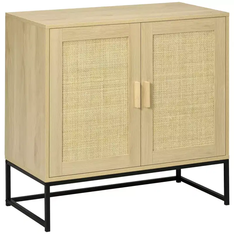Sideboard Cabinet with Rattan Doors, Adjustable Shelf, Metal Base, Storage Cabinet for Living Room, Bedroom