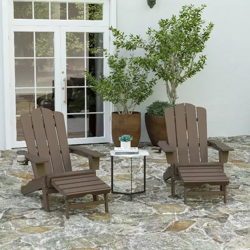 Merrick Lane Set of 2 Adirondack Rocking Chairs with Cup Holder, All-Weather HDPE Indoor/Outdoor Chairs