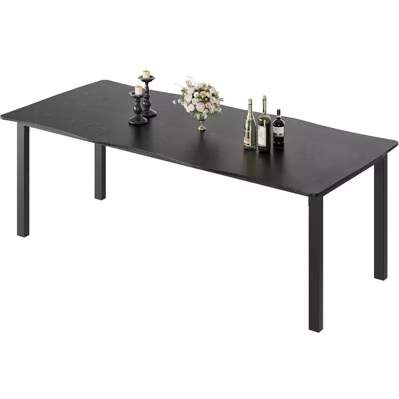 Modern Rustic Dining Table C 79 Wave-Edge Thick MDF Top & Metal Frame, Waterproof Scratch-Resistant, Seats 6-8, Simple Assembly