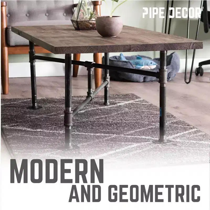 Industrial Steel Pipe Coffee Table with Adjustable Base