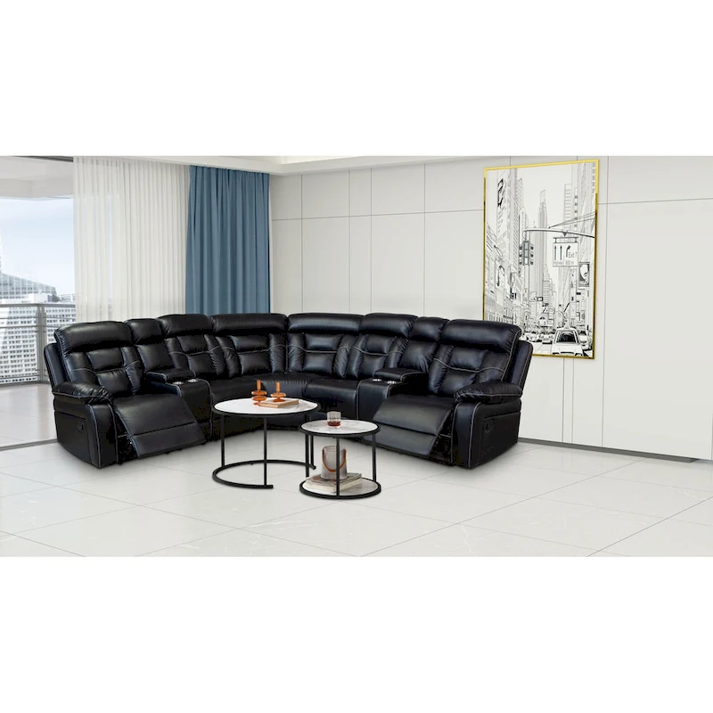 Mid-century Modern Faux Leather Upholstered Reclining Sectional Sofa
