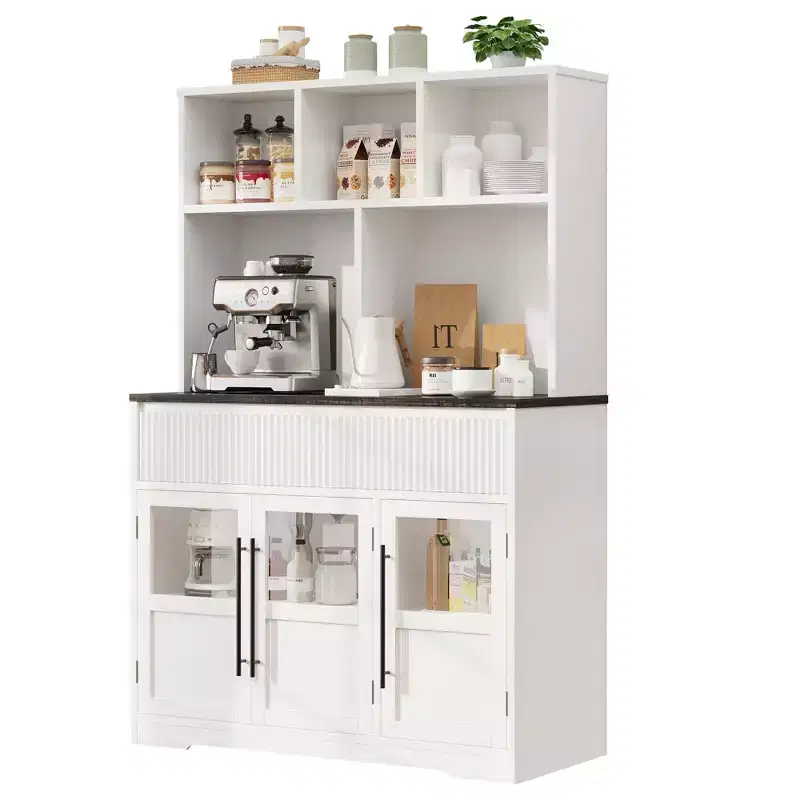 60 in Kitchen Pantry Cabinet, Tall Kitchen Cabinet Pantry Cabinet with Glass Doors, Kitchen Cabinet with Drawers for Living Room, Dining Room