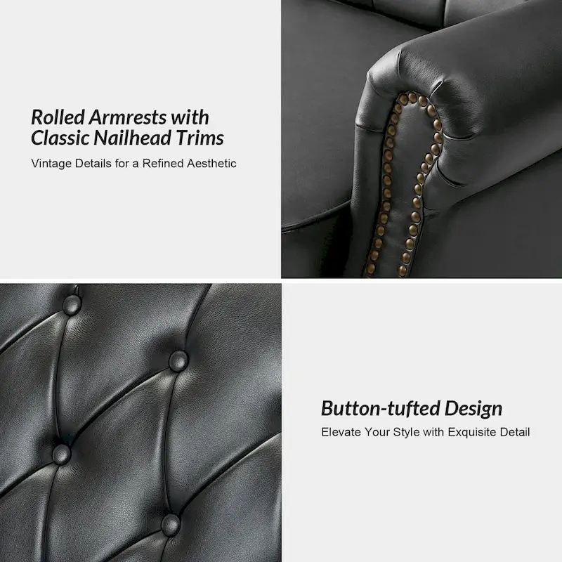 Ruedi Transitional 73.6 Vegan Leather Sofa Bed with Tufted Back and Nailhead by HULALA HOME