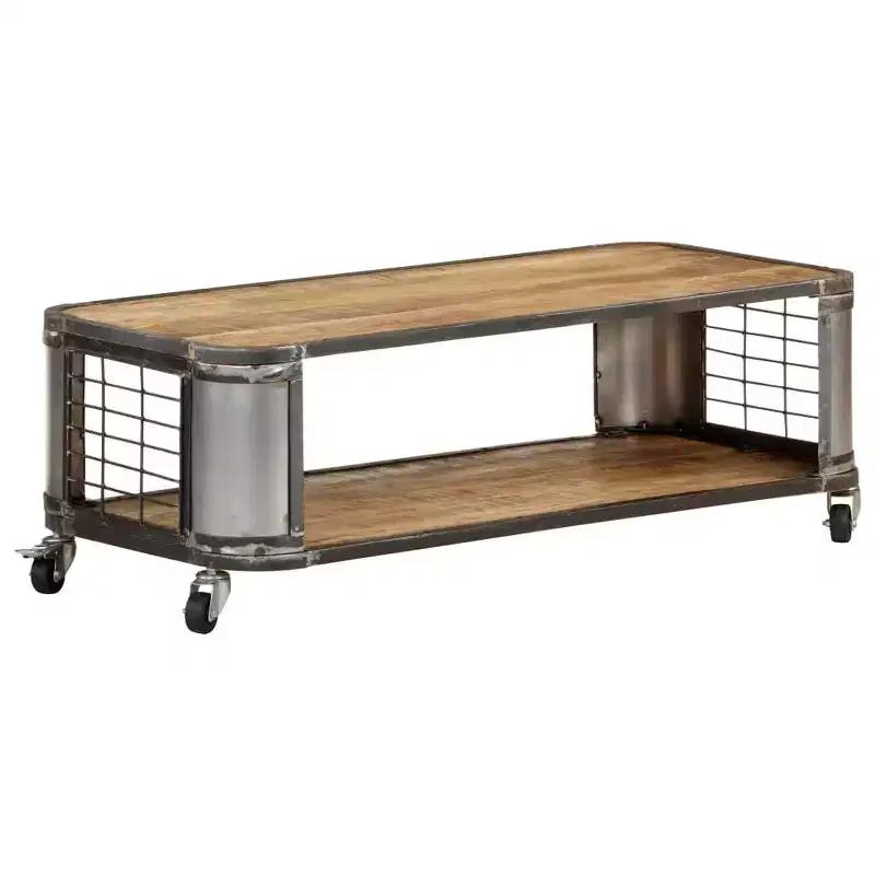 vidaXL Coffee Table End Side Table with 4 Castors Solid Wood Mango 39.4 Inch