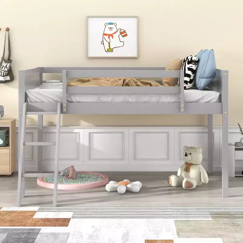 79.5IN Twin/Full Size Kids Loft Bed with Removeable Ladder, Bed Frames with Safety Guardrails, Loft Bed for Kids Room, Play Room