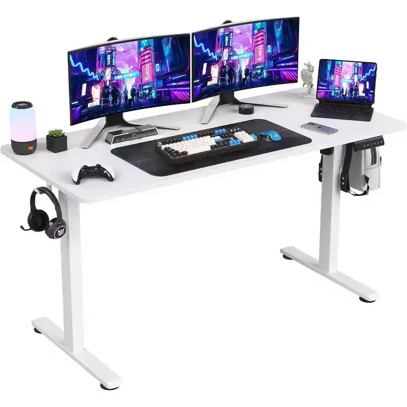 PexFix 55 x 24 Electric Standing Desk White Desktop Height Adjustable Computer Desk Stand up Home Office Desk with Splice Board