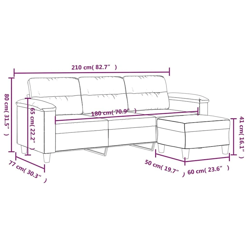 vidaXL Couch Modern Accent Upholstered Chair with Footstool Microfiber Fabric