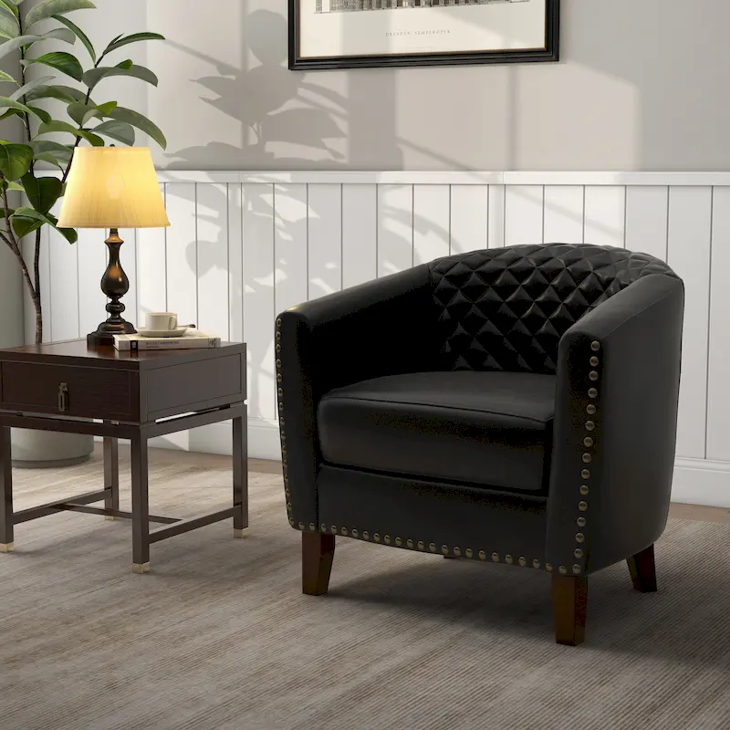 Ethan Accent Chair Barrel PU Leather with Nailhead Trim
