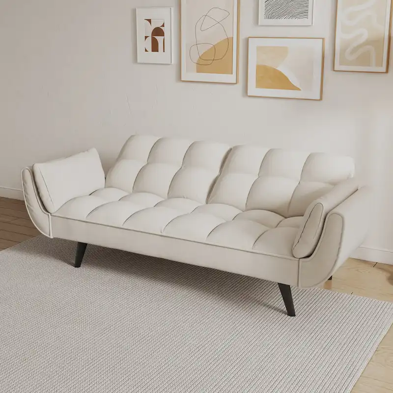 57 Sofa Bed,Polyester Blend Comfy Futon Couch Bed with 2 Square Pillows, Convertible Sleeper Sofa with Adjustable Backrest