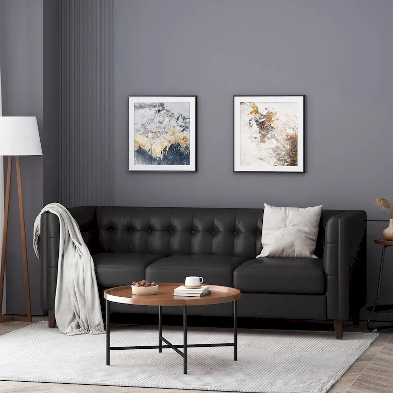 Pondway Faux Leather Tufted 3 Seater Sofa by Christopher Knight Home