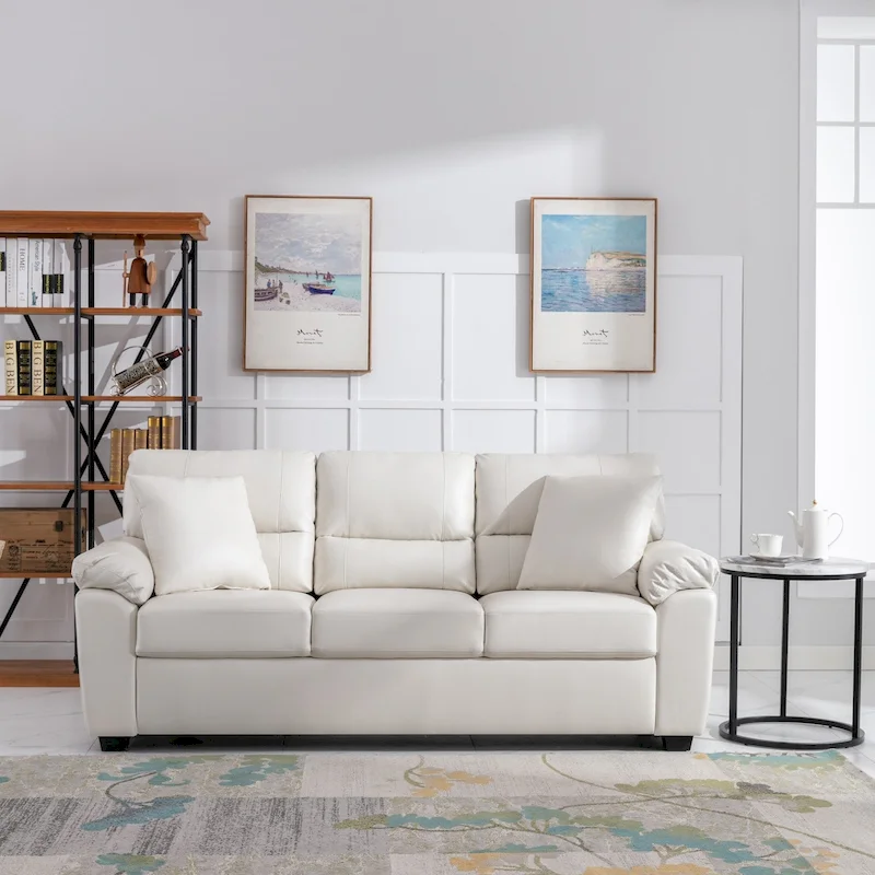 Morden Fort Upholstered Sofa for Living Room,Three-Seater Couch Faux Leather