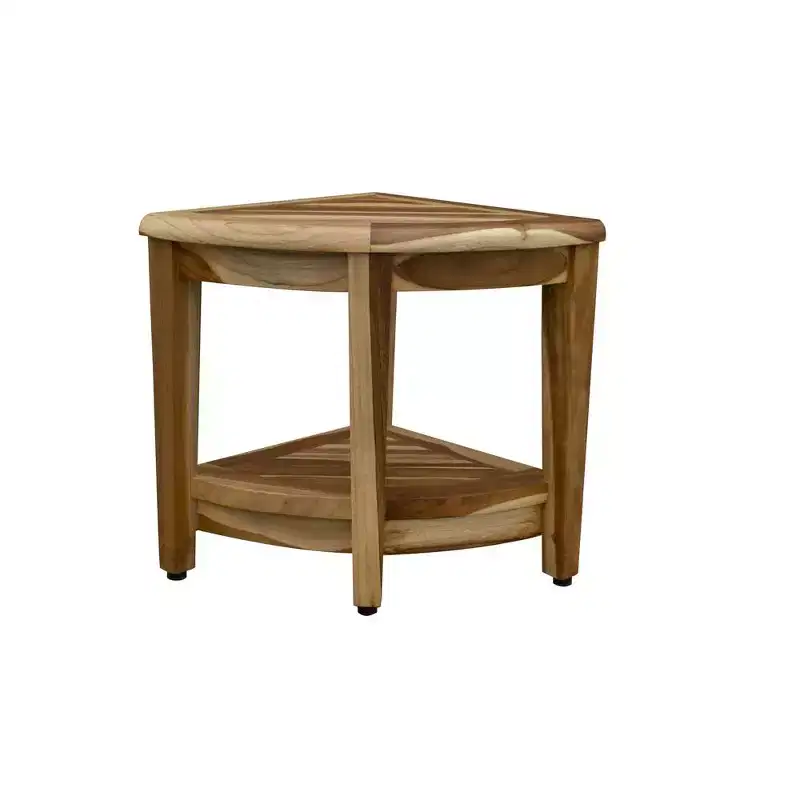 HomeRoots 22 Natural Teak Corner Shower Bench With Shelf