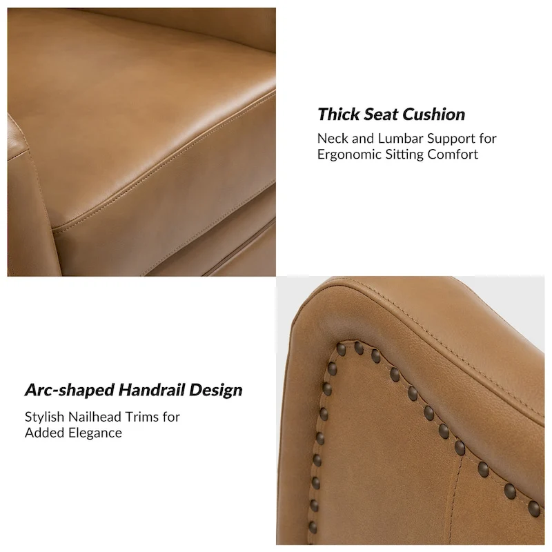 FrancoModern Genuine Leather Swivel Rocker Recliner with Nailhead Trims by HULALA HOME
