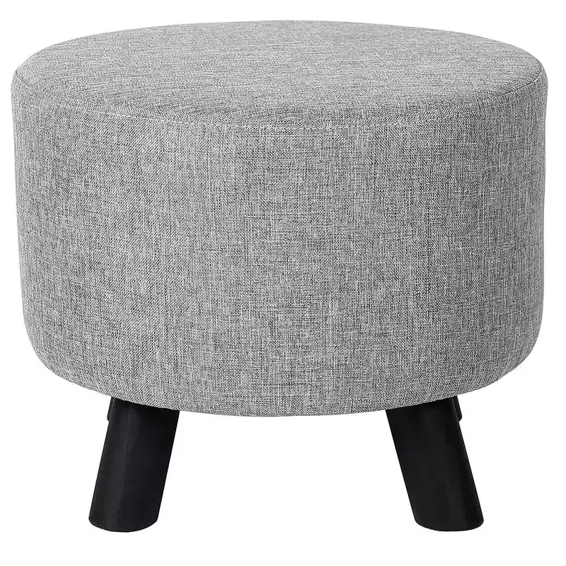 Home Linen Foot Stool with Wood Legs