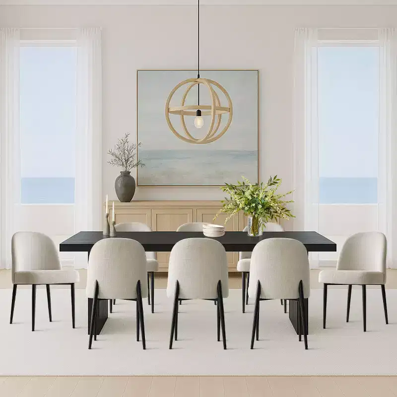 Set of 8 Modern Linen Upholstered Dining Chairs, Armless Padded Kitchen Side Chairs with Black Metal Legs for Dining Room or Kitchen - Panipeachy