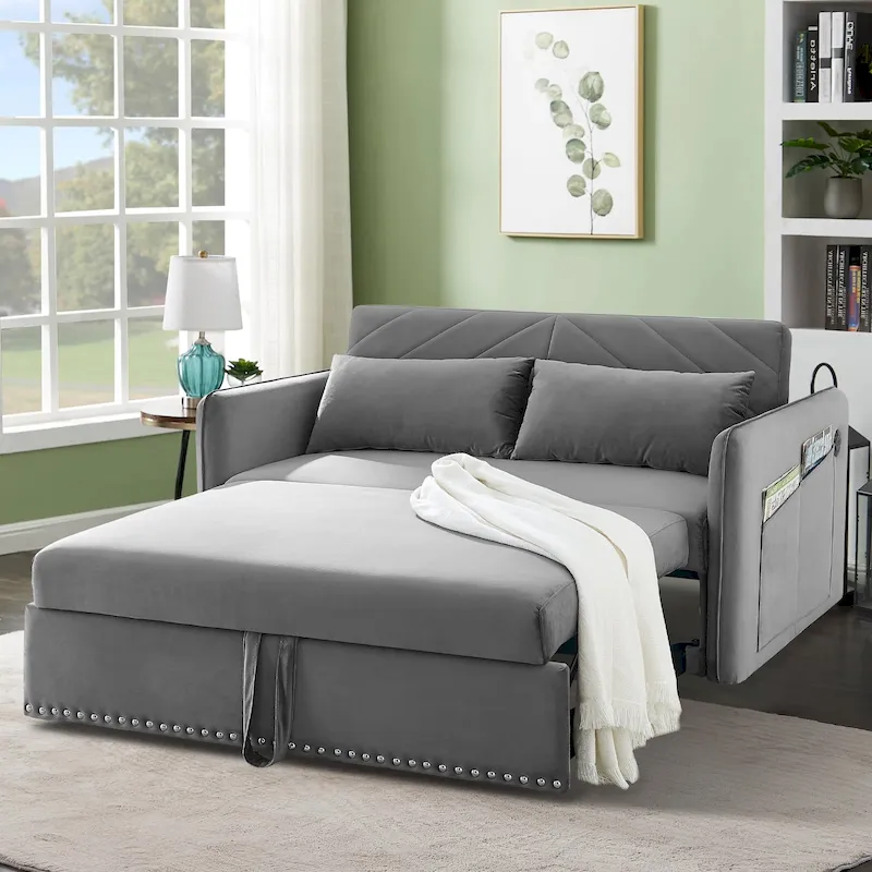 Aukfa 3 in 1 Convertible Sofa Bed Velvet Loveseat Sleeper