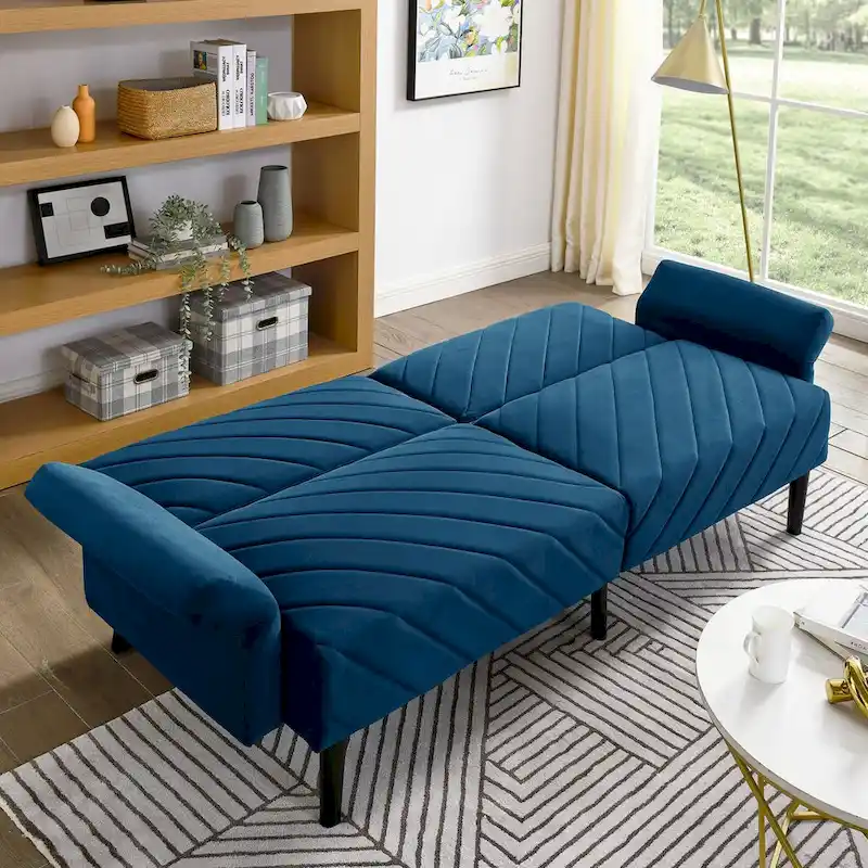87 Velvet Convertible Folding Sofa Bed with Adjustable Armrests