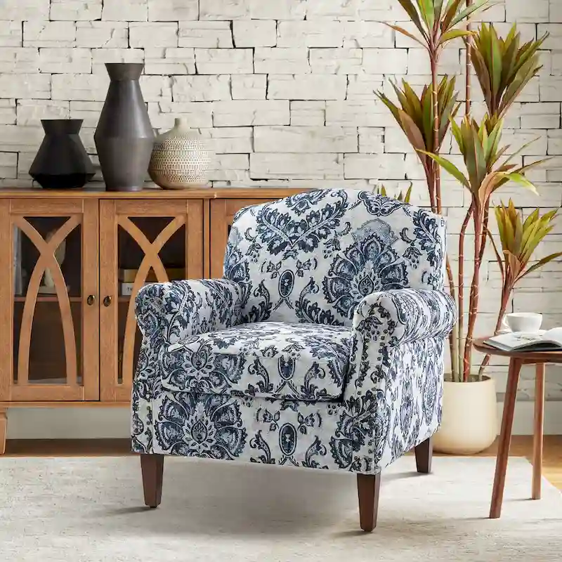 Giampiero Wooden Upholstery Armchair with Nailhead Trims by HULALA HOME