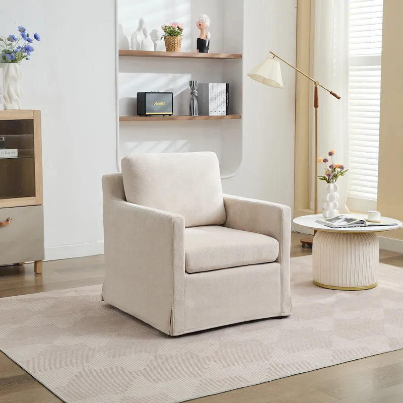 Swivel Accent Chair, Upholstered Skirted Swivel Chair with Removable Back Cushion, 360 Degree Comfy Armchair