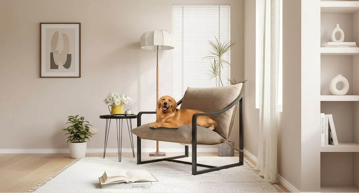 Modern Sling Accent Chair, Comfy Fabric Living Room Chairs with Heavy Duty Metal Frame, Lounge Reading Armchair for Living Room Bedroom