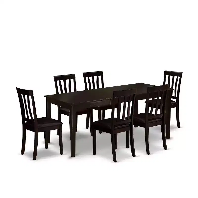 Modern Dining Set - Table with Leaf & 6 Chairs - Kitchen Dining Room Furniture