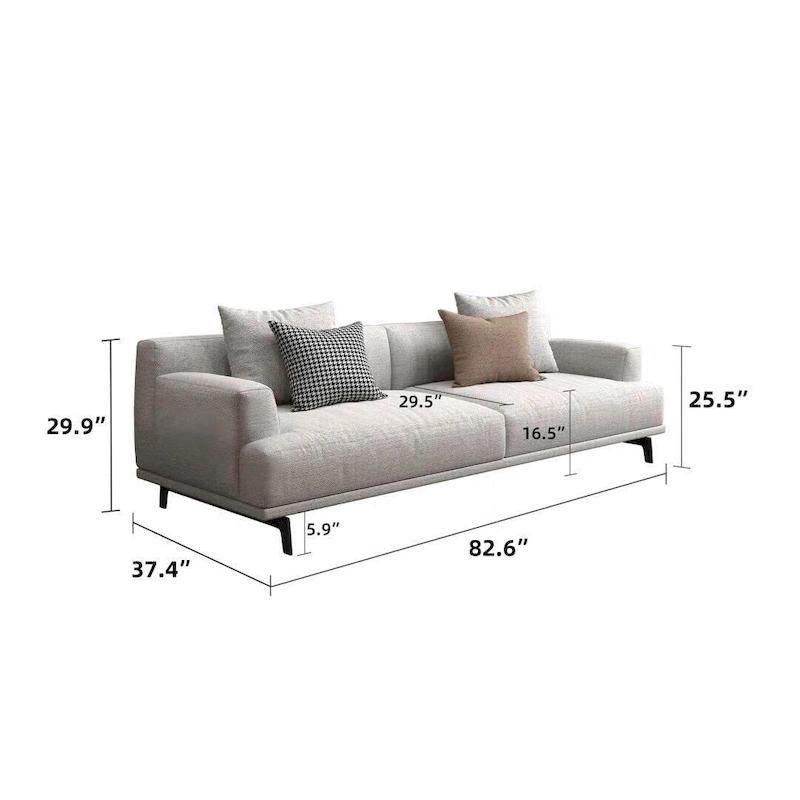 Square Arm Fabric Straight Sofa in Beige
