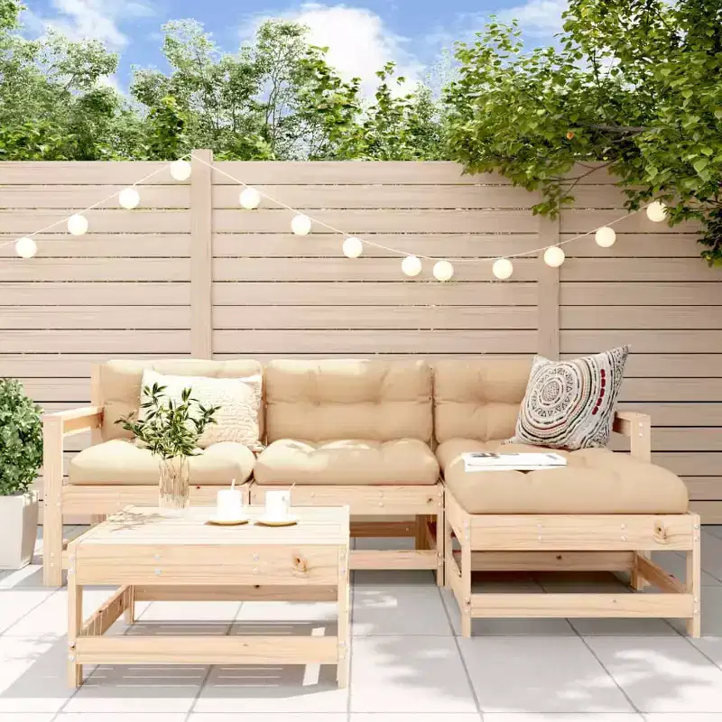 vidaXL Garden Lounge Set Natural Solid Pine Wood and Engineered Wood Medium