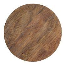 Rustic Solid Wood Side Table with Round Drum Top & Tobacco Washed Slatted Base for Living Room