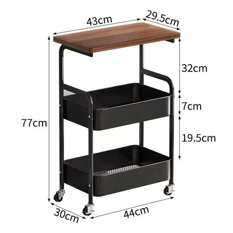 3 Tier Rolling Cart w/Table top, Metal Rolling Utility Cart on Wheels, Sturdy Storage Organizer Cart w/Hooks for Office, Classroom, Kitchen