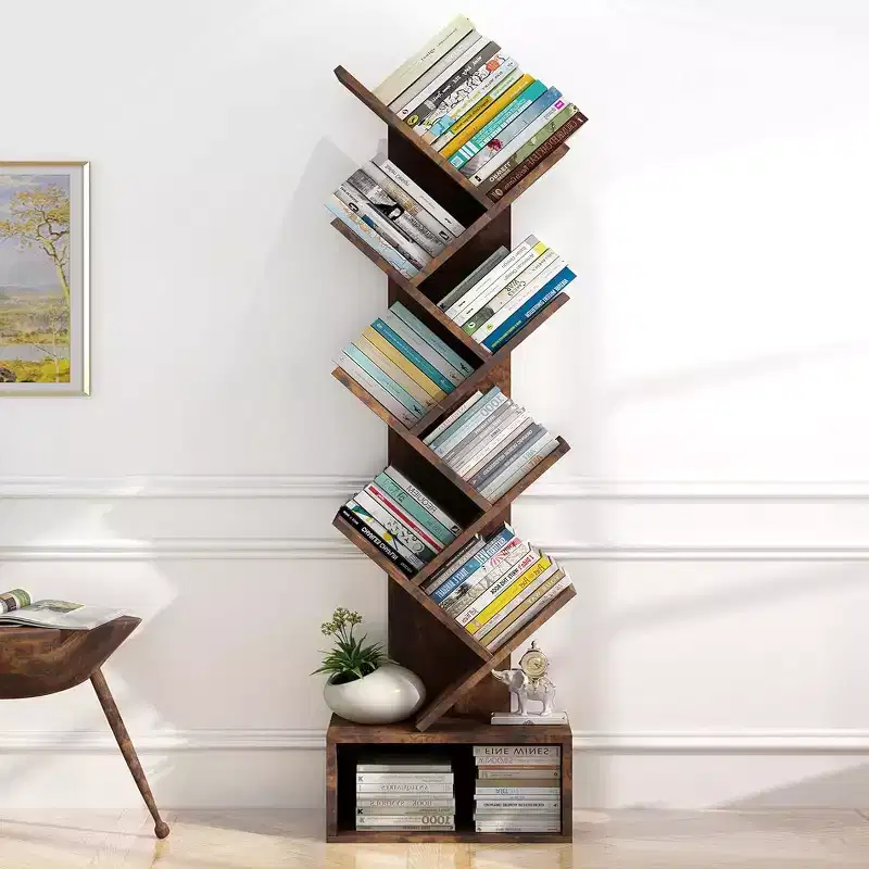 Bookshelf Storage & Tree Bookcase - 8-Tier Tall Organizer Shelf for Living Room, Bedroom, Home Office