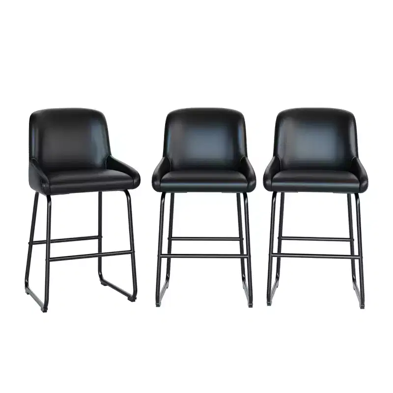 Bar Stools Set of 3, 24 Inch Counter Height Barstools with Back, Modern PU Leather Upholstered Bar Chairs