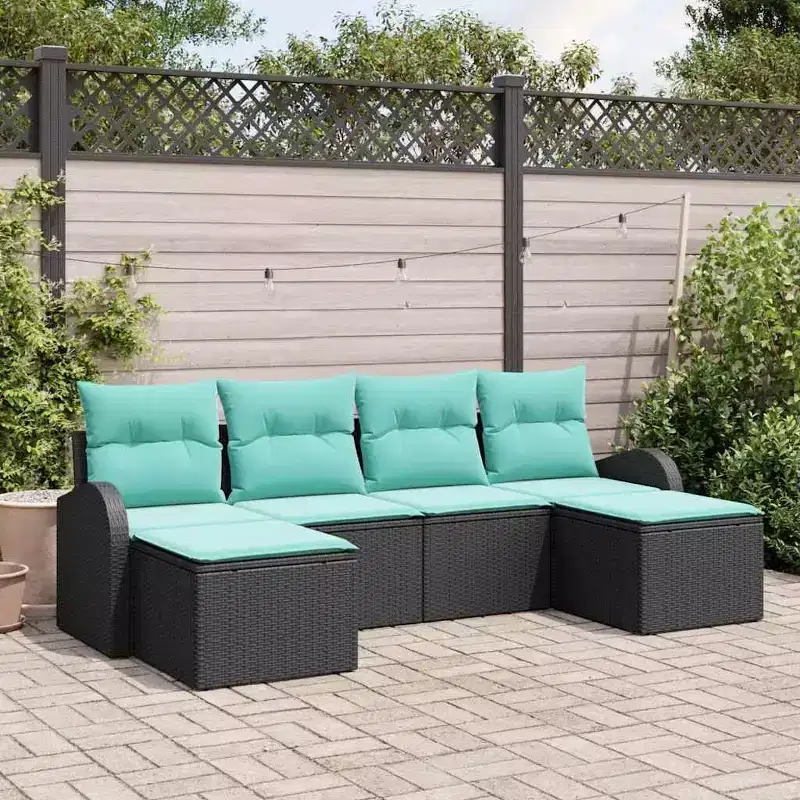vidaXL Garden Sofa Set 6 pcs Black and turquoise Poly rattan - Black and turquoise
