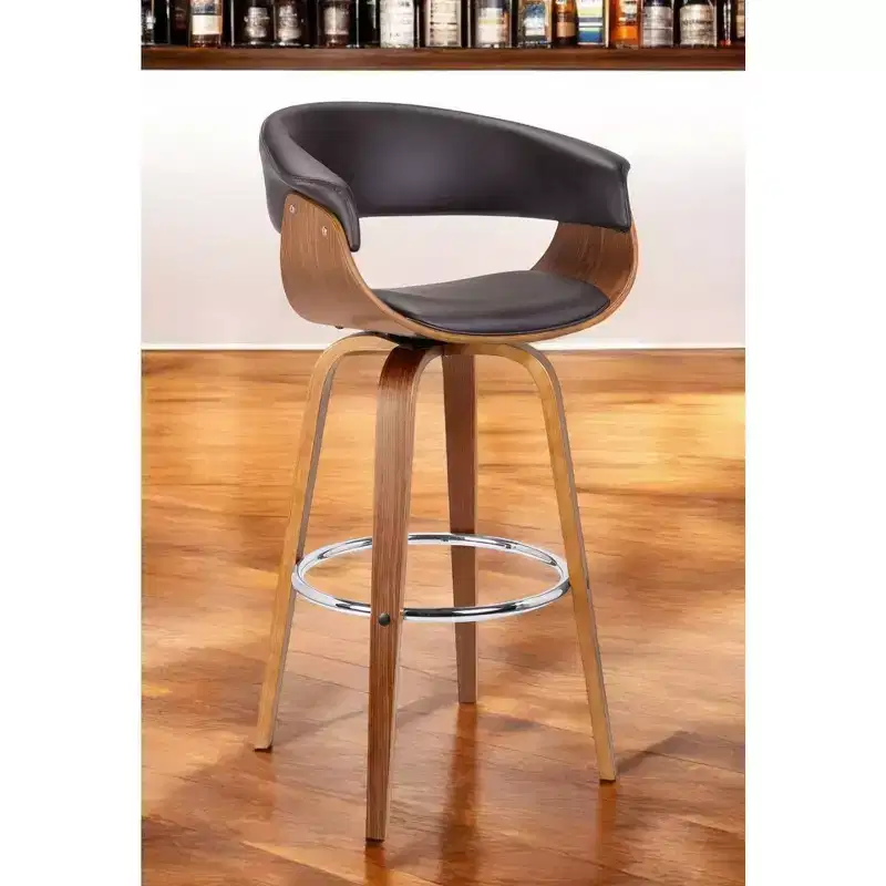 HomeRoots 31 Brown Faux Leather And Solid Wood Swivel Low Back Bar Height Bar Chair