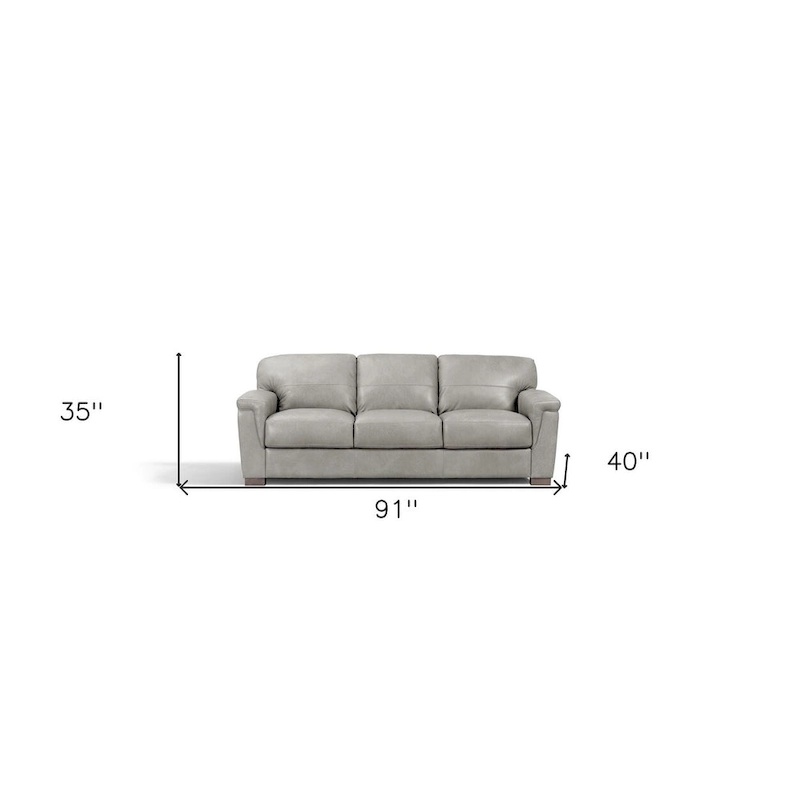 HomeRoots 91 Gray Leather Sofa With Black Legs - 91