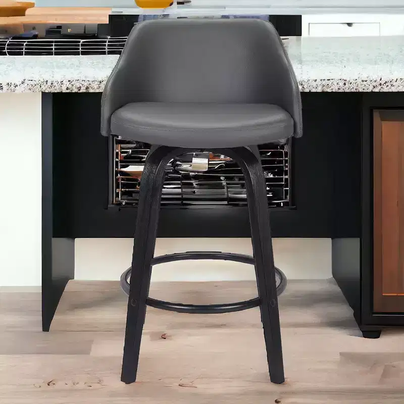 HomeRoots 30 Gray And Black Iron Swivel Low Back Bar Height Bar Chair