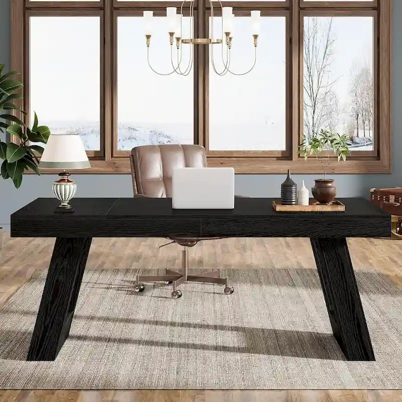 63 Inches Wood Executive Desk, Large Home Office Computer Desk