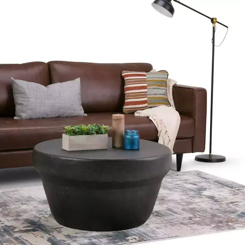 33" Beaton Metal Coffee Table Rustic Bronze - WyndenHall: Round, Modern Industrial Design, Storage Compartment, Powder-Coated