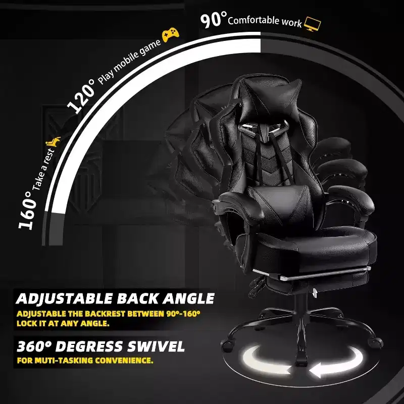 Luxury Gaming Chair High Back Office Chair with Footrest Massage Lumbar Support Reclining Computer Chair