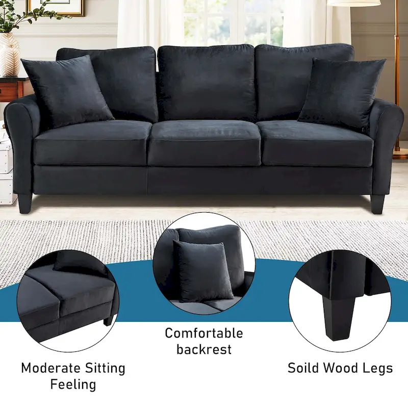 Aukfa Upholstered 3 Seater Sofa Couch with 2 Pillows