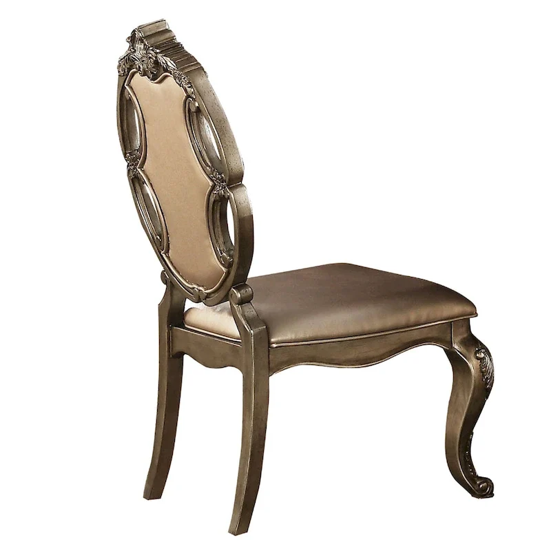 26 Inch Dining Chair, Faux Leather, Set of 2, Champagne Gold