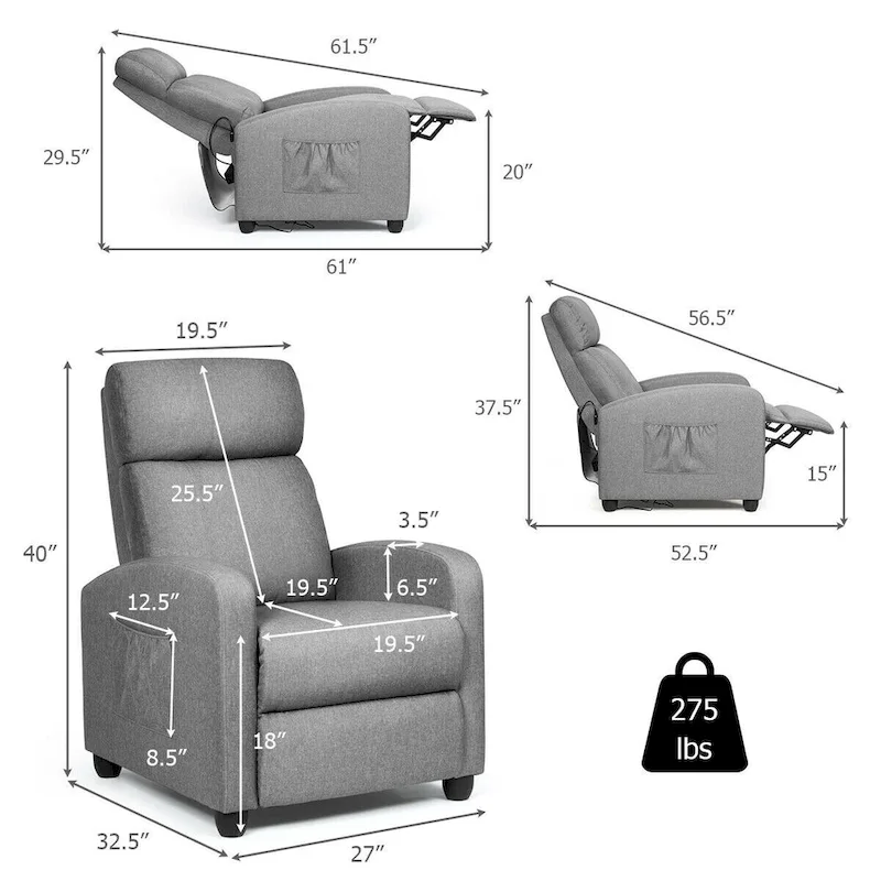 Gymax Massage Recliner Chair Single Sofa Padded Seat w/ Footrest