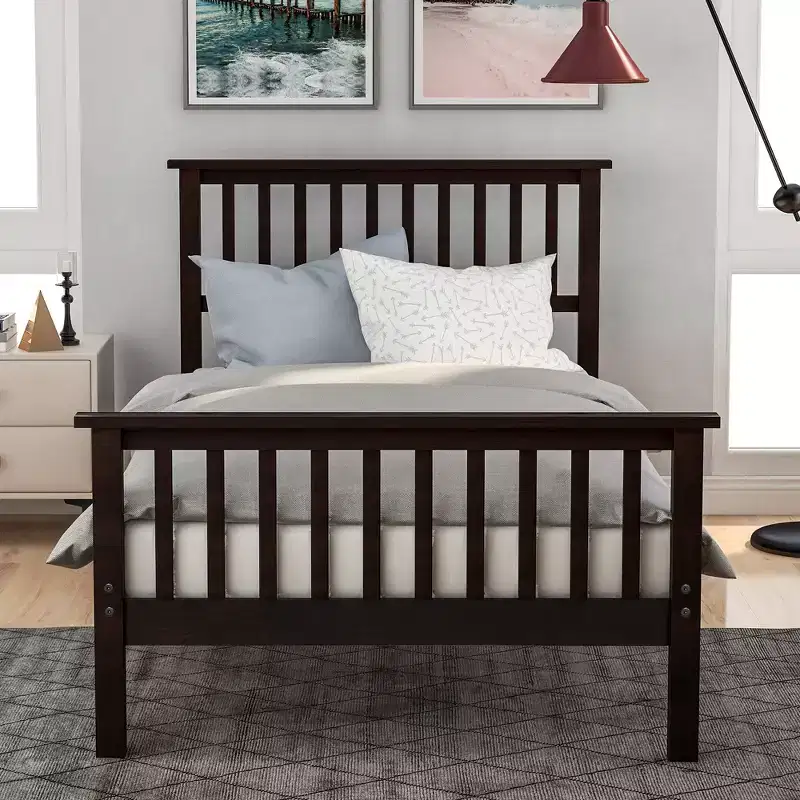 Twin Size Wood Platform Bed with Headboard and Footboard