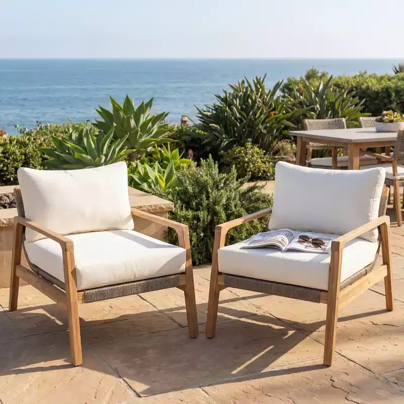 Christopher Knight Home Vincent Modern Outdoor Acacia Wood & Rope Weave Club Chair With Cushion